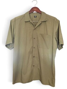 Uniqlo Olive Green Short Sleeve Button Up Shirt Modal Cotton Camp Collar S